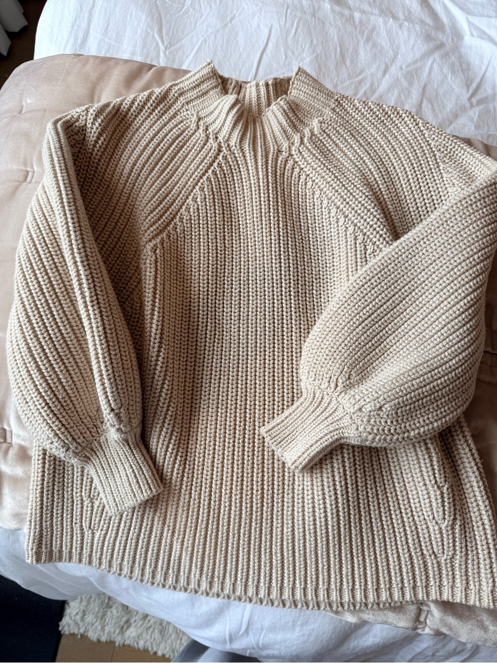Apiece Apart Neutral Cream Ribbed Funnel-Neck Sweater